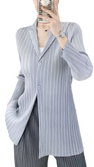 Miyake pleated striped casual suit top women's autumn new fashion temperament commuting loose long sleeve jacket cardigan
