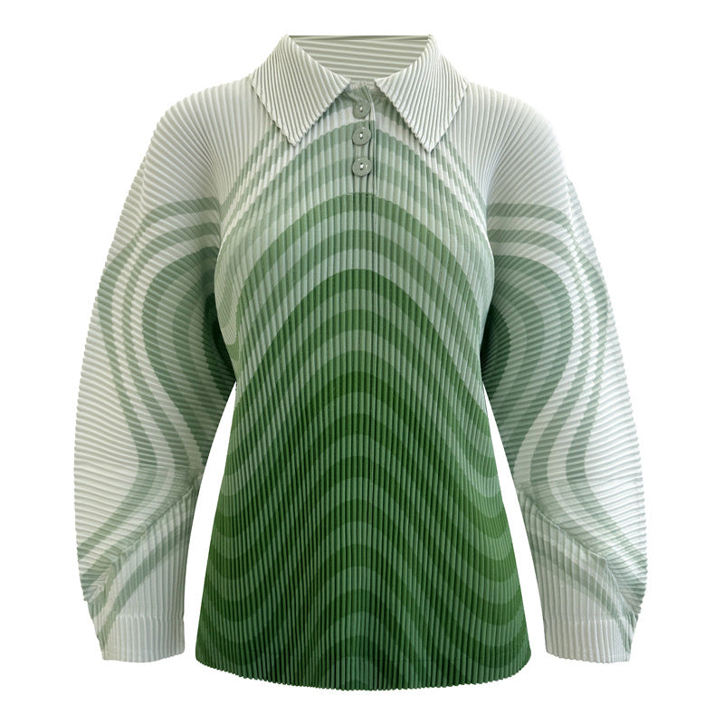 Women’s Fall Pleated Striped Long-Sleeve Top – Loose Slim Fit T-Shirt