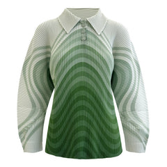 Women’s Fall Pleated Striped Long-Sleeve Top – Loose Slim Fit T-Shirt