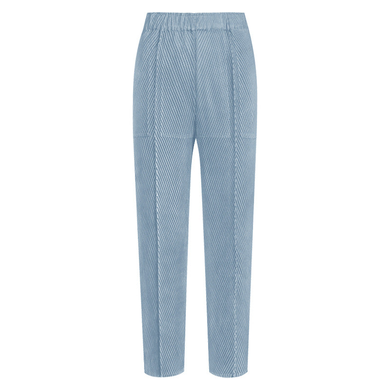 Pleated Fish Scale Pants – Casual Loose Slimming Solid Trousers