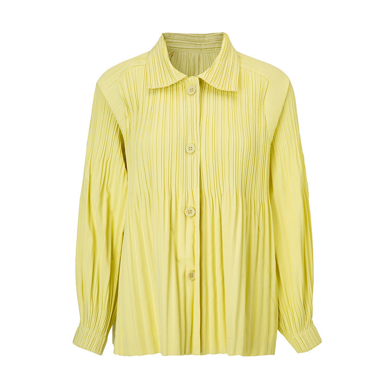 Pleated Trench Coat – Loose Fit Solid Color Cardigan