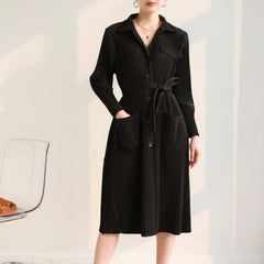 Pleated Casual Windbreaker Jacket – British Style Mid-Length Trench for Women