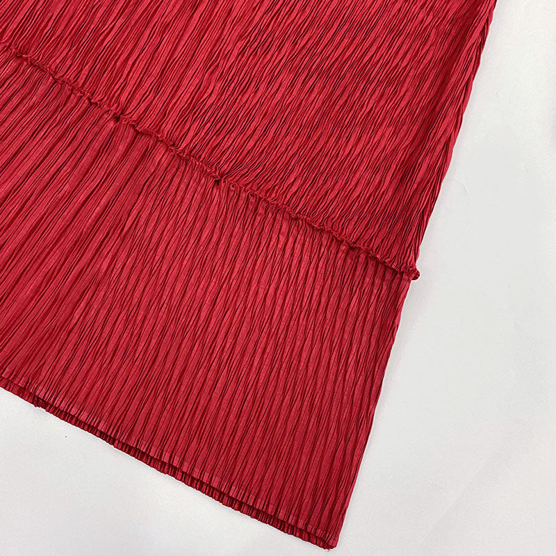 Pleated Fish Scale Maxi Dress – Solid Color Long Sleeve Elegance