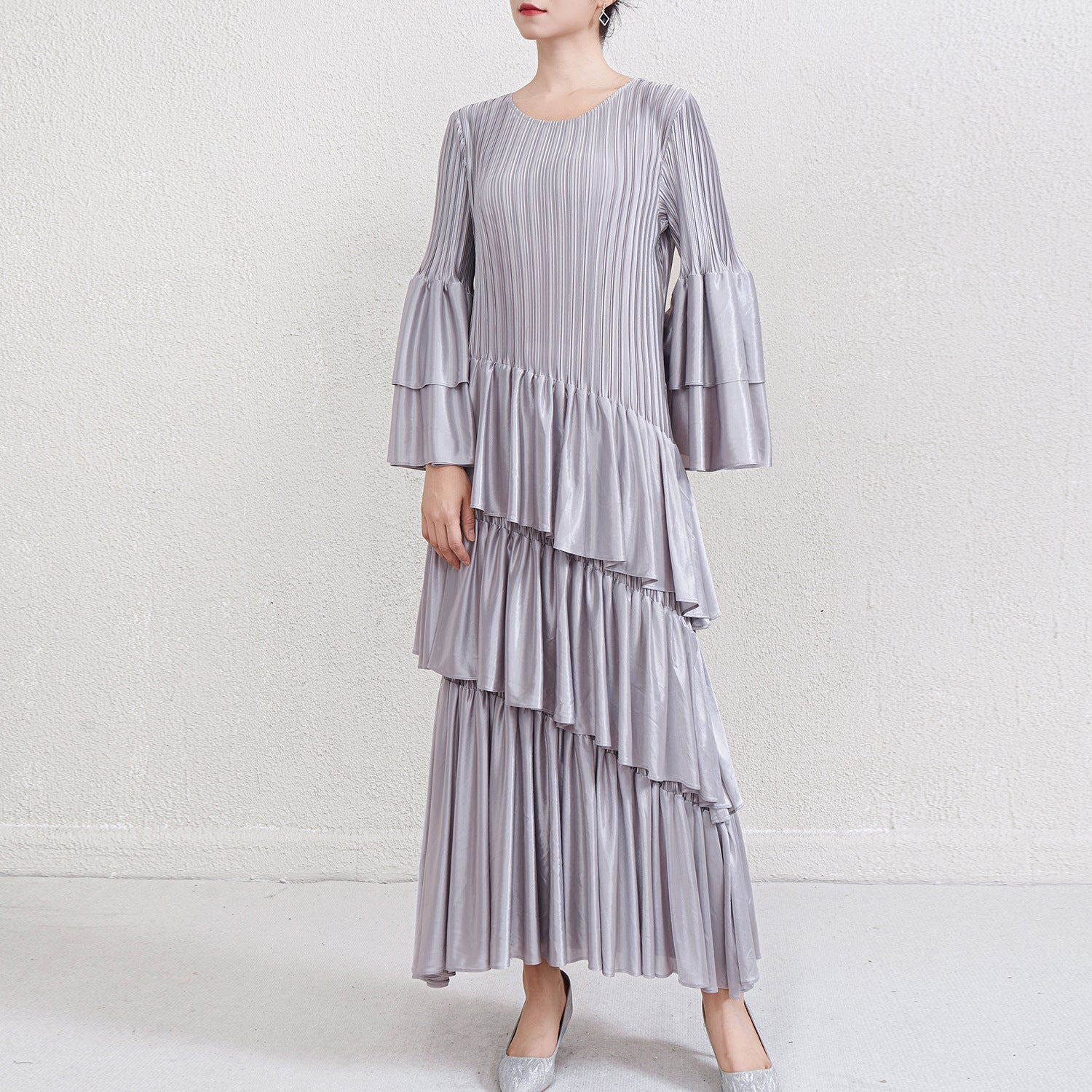 Pleats Please French Pleated Dress – Elegant Autumn Winter Banquet Outfit