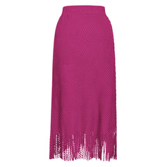 Pleated Fish Scale Fringe Skirt – High Waist A-Line Mid-Length Style