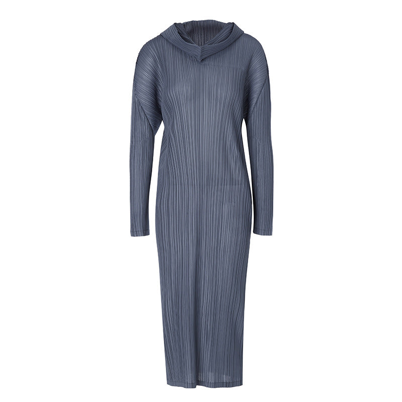 Fall 2025 new special-shaped collar design, long sleeves, loose dresses, side slits, simple and fashionable long skirts, women