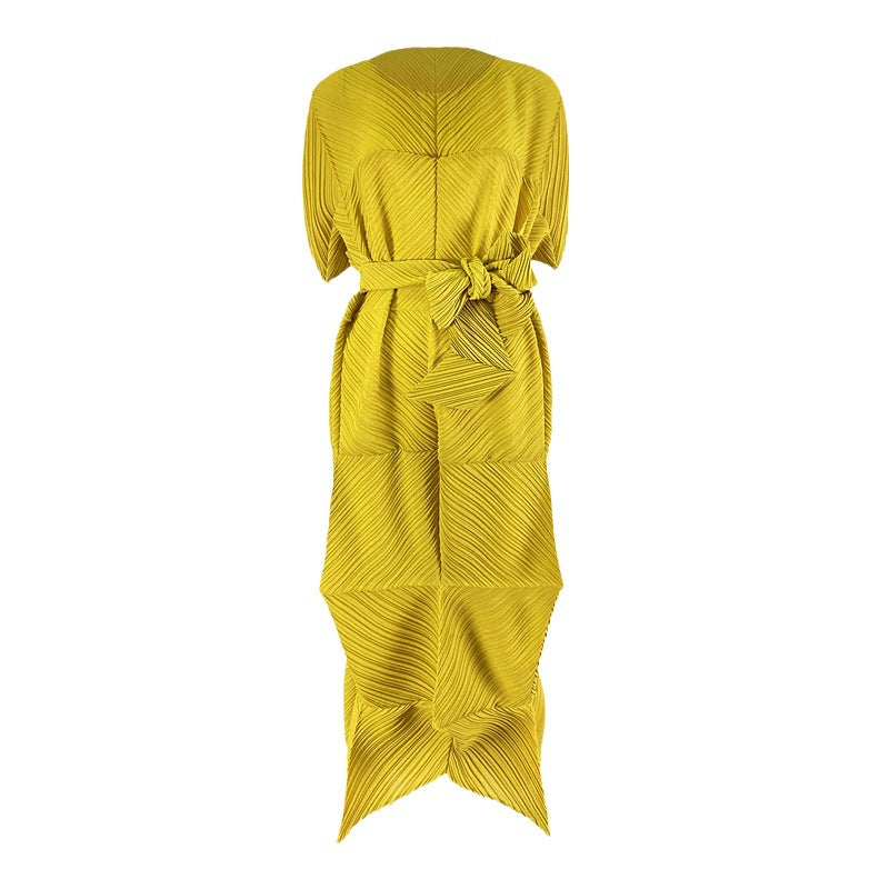 Pleated Yellow Chiffon Midi Dress – Elegant Fairy-Inspired Style