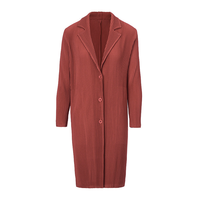 2025 Fall Winter Suit Collar Mid-Length Coat – V-Neck, Loose Fit, Elegant Commuting Style