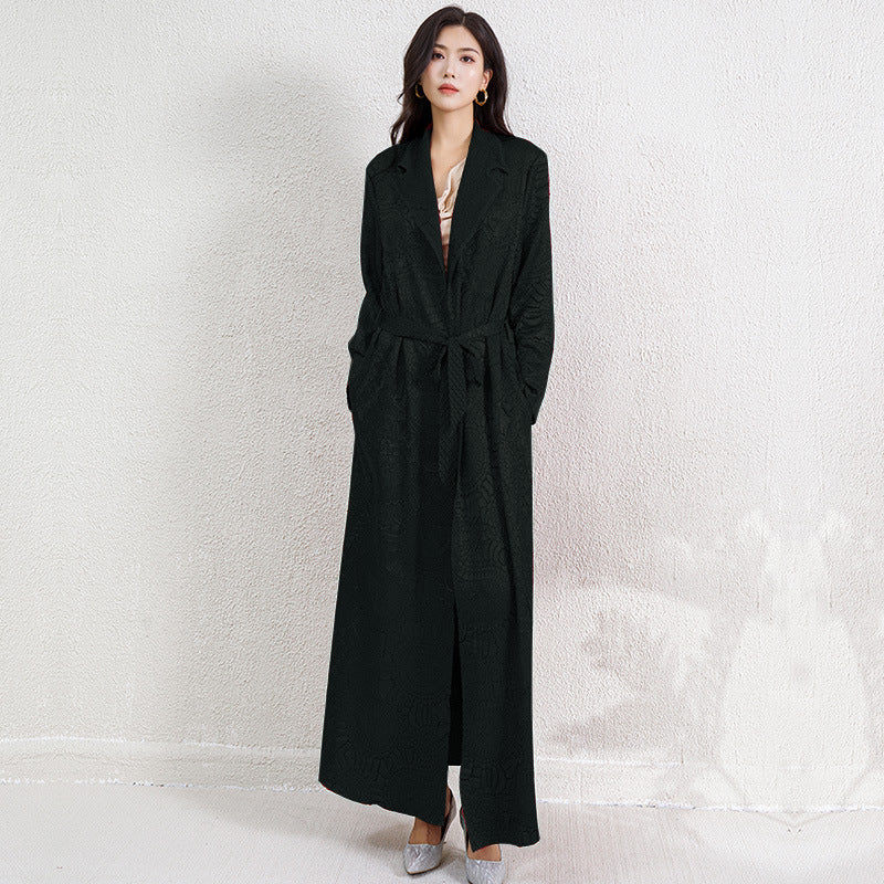 Pleats Please Embroidered Long Jacket – Lace-Up Robe Cardigan, Plus-Size Friendly