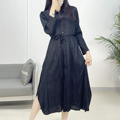 2025 Fall Winter Pleated Tie-Waist Dress – Stretchy Loose Fit, Elegant & Versatile Style for Women