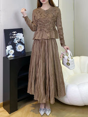 Pleated Handmade Floral Skirt Set – Elegant Two-Piece Outfit for Women