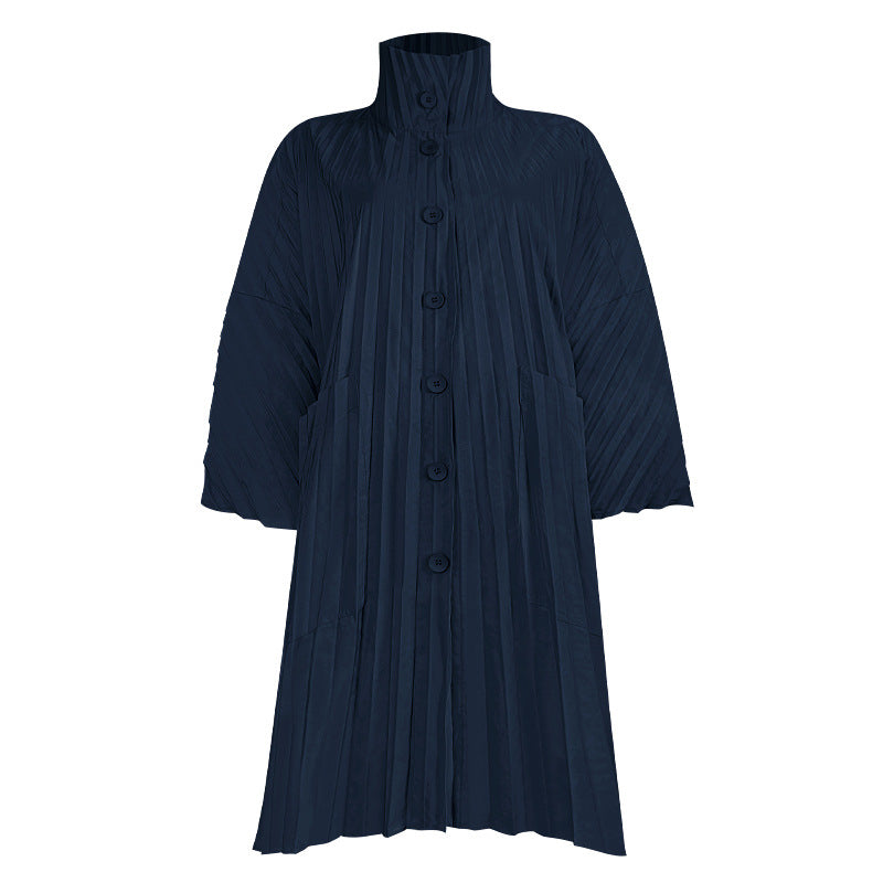 Pleats Please Solid Color Windbreaker – Pleated Midi-Length Trench Coat