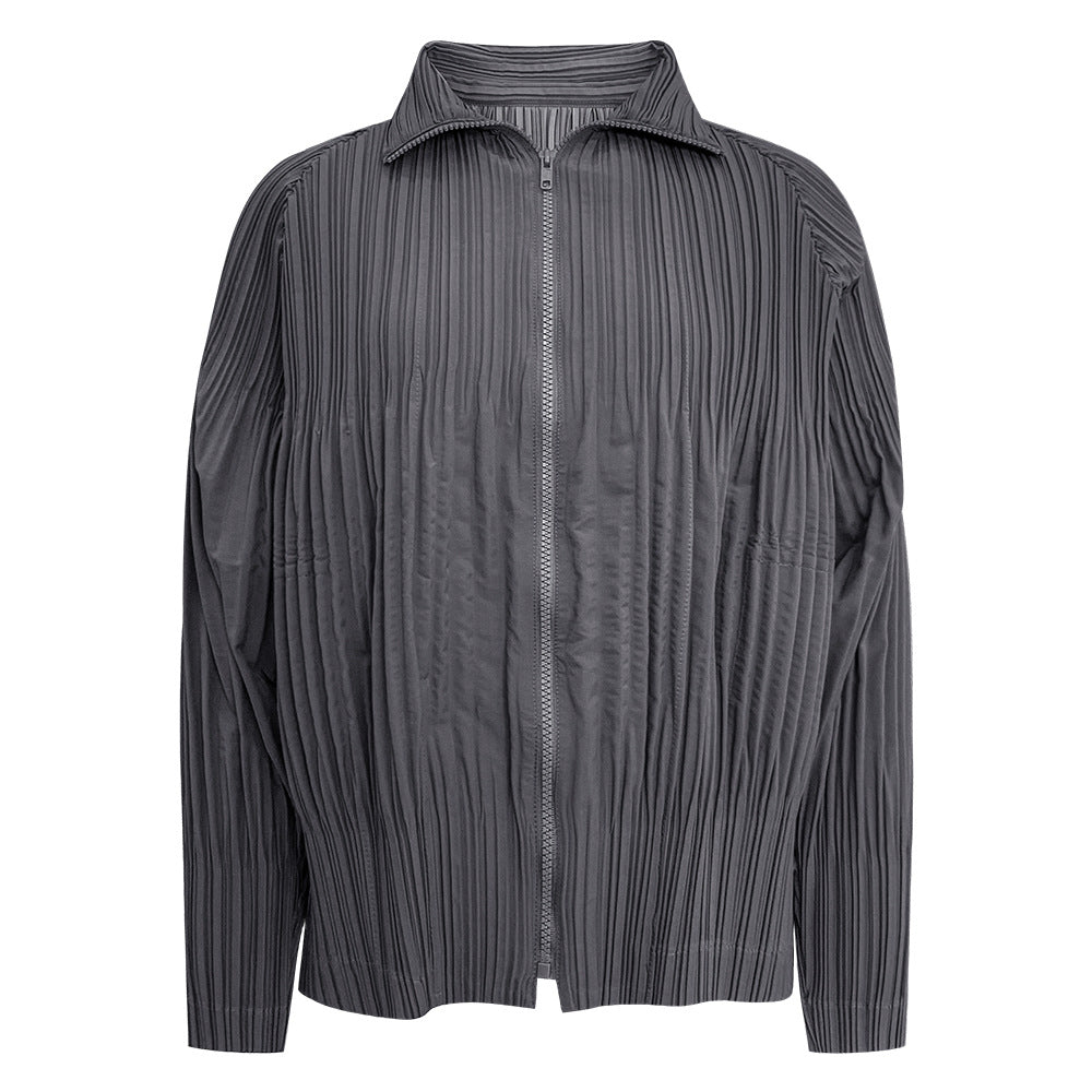 Pleats Please Stand Collar Jacket – Pleated Zipper Trench Style