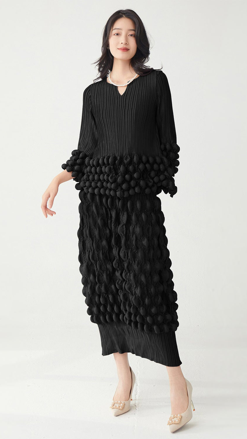 Pleats Please Two-Piece Set – Pleated T-Shirt Top & Skirt for Spring