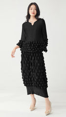 Pleats Please Two-Piece Set – Pleated T-Shirt Top & Skirt for Spring
