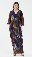 Pleated Printed Maxi Dress – Elegant Long High-End Women’s Style