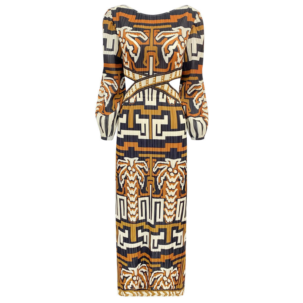 Pleated Cutout Waist Dress – Slim Fit Elegant Women’s Style