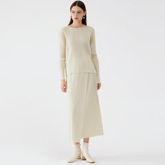 Pleated Skirt Suit – Korean Style Long Sleeve Top and Skirt Set