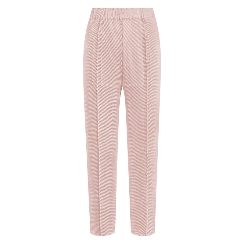 Pleated Fish Scale Pants – Casual Loose Slimming Solid Trousers