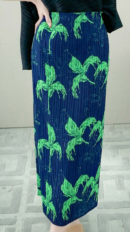 Miyake skirt, fashion printed pleated pleated skirt, high waist slimming A-line long skirt, 2024 summer new women