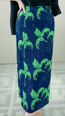 Miyake skirt, fashion printed pleated pleated skirt, high waist slimming A-line long skirt, 2024 summer new women
