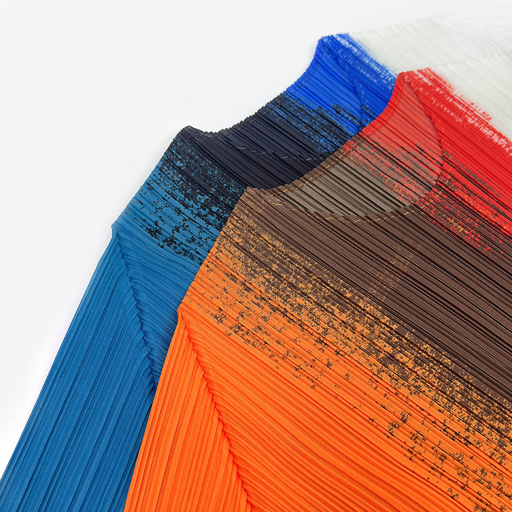Pleats Color-Block Printed Maxi Dress – Casual Short-Sleeve Slim Fit for Women
