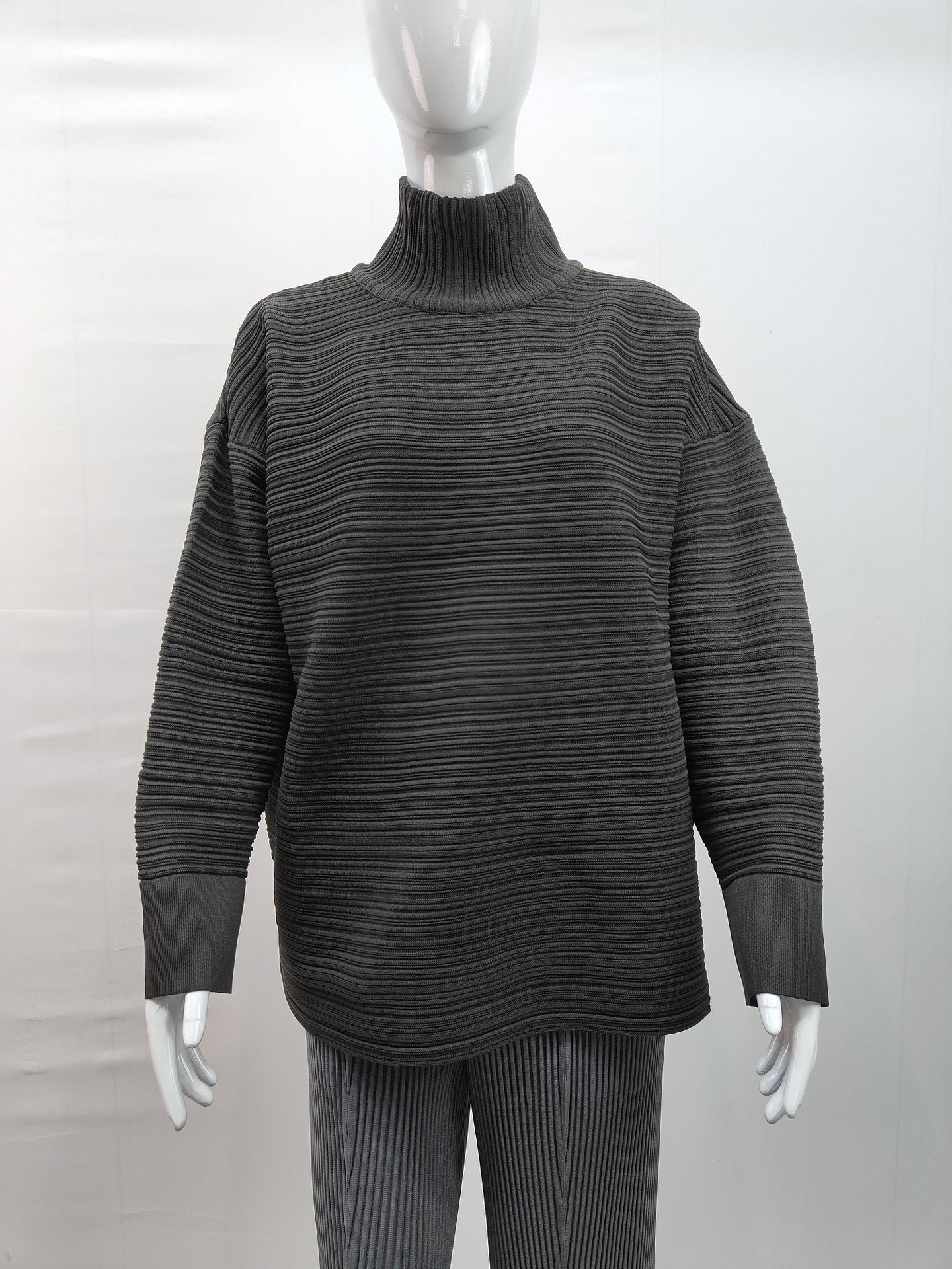 2025 Fall Winter High Neck Pleated Sweater – Retro Loose Fit, Cozy Thick Knit Pullover for Women