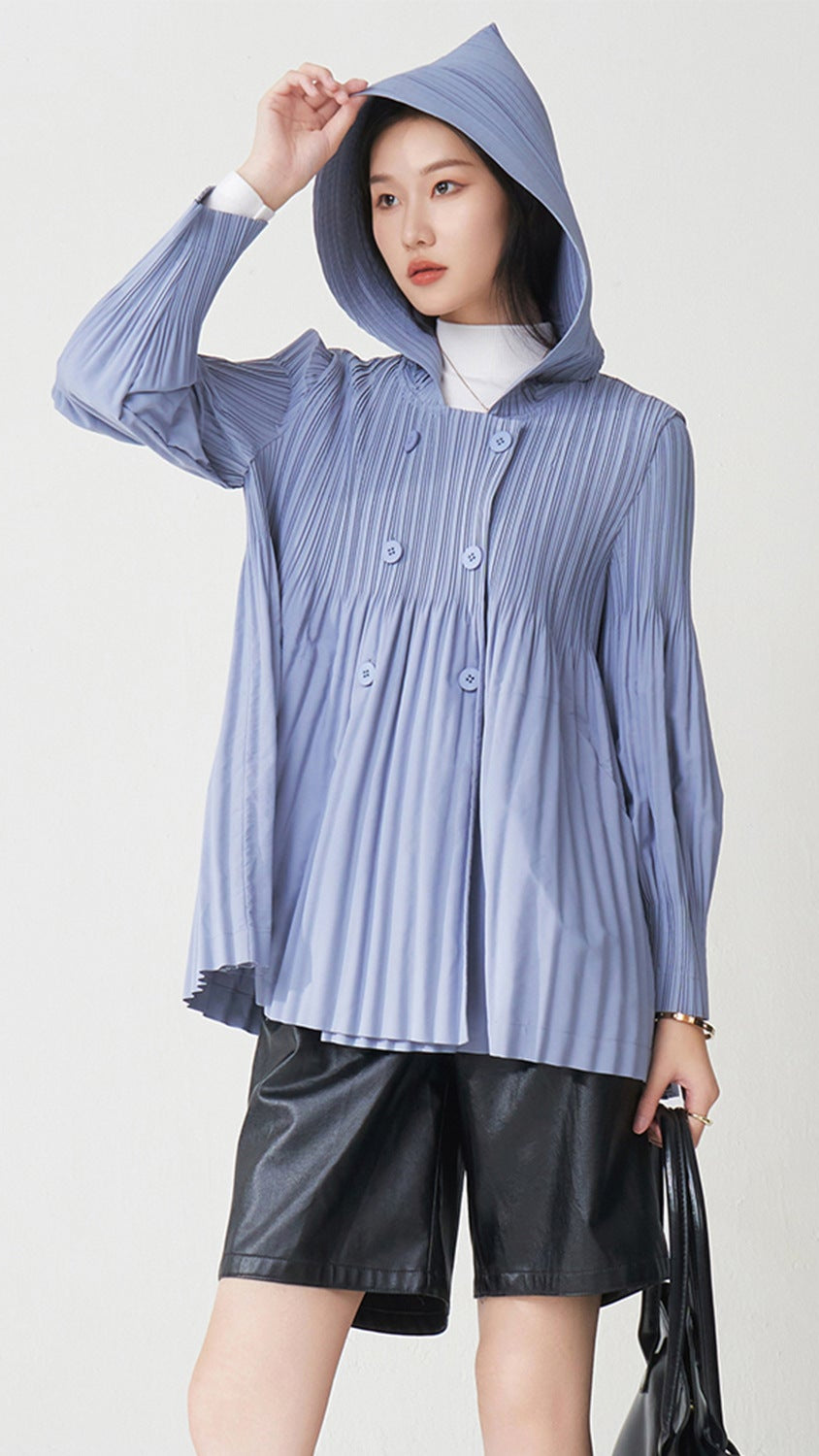Pleats Please Hooded Cardigan Jacket – Loose Casual Pleated Outerwear