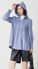 Pleats Please Hooded Cardigan Jacket – Loose Casual Pleated Outerwear