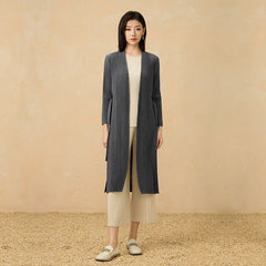 2025 Fall Pleated Long Trench Coat – Thick Fabric, Elegant Style, Lace-Up Mid-Length Jacket