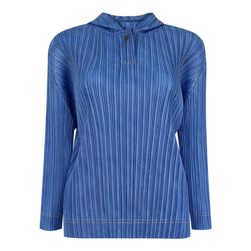Pleated Long Sleeve Hooded Top – Casual Lightweight Women’s T-Shirt