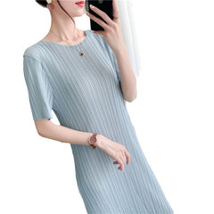 Summer Slim Pleated Midi Dress – Elegant Wrinkle-Free Style