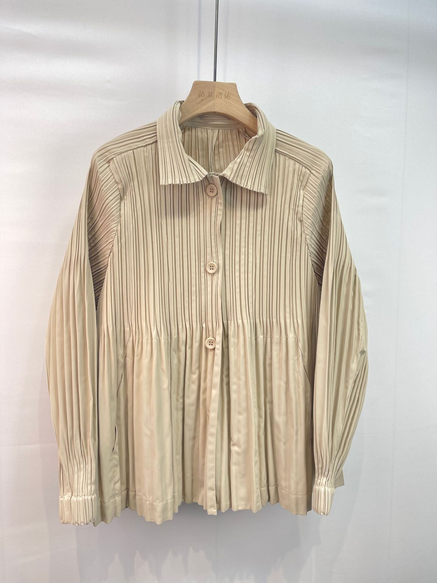 Pleated Trench Coat – Loose Fit Solid Color Cardigan