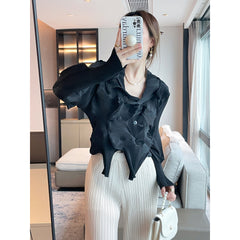 2025 Fall Winter Pleated Architectural Jacket – Limited Edition Irregular Bud Pleat Cardigan