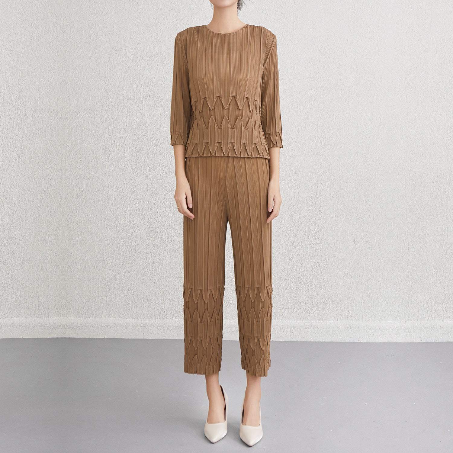 Pleats Please Wide-Leg Pants Set – Pleated Two-Piece Outfit for Women