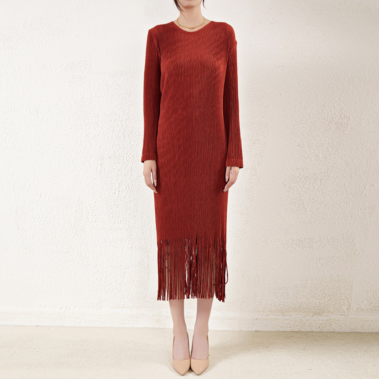Pleated Knitted Tassel Skirt Dress – Chic and Elegant Women’s Outfit