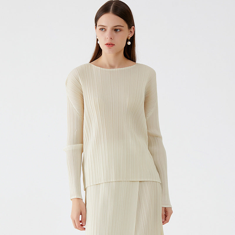 Pleated Skirt Suit – Korean Style Long Sleeve Top and Skirt Set