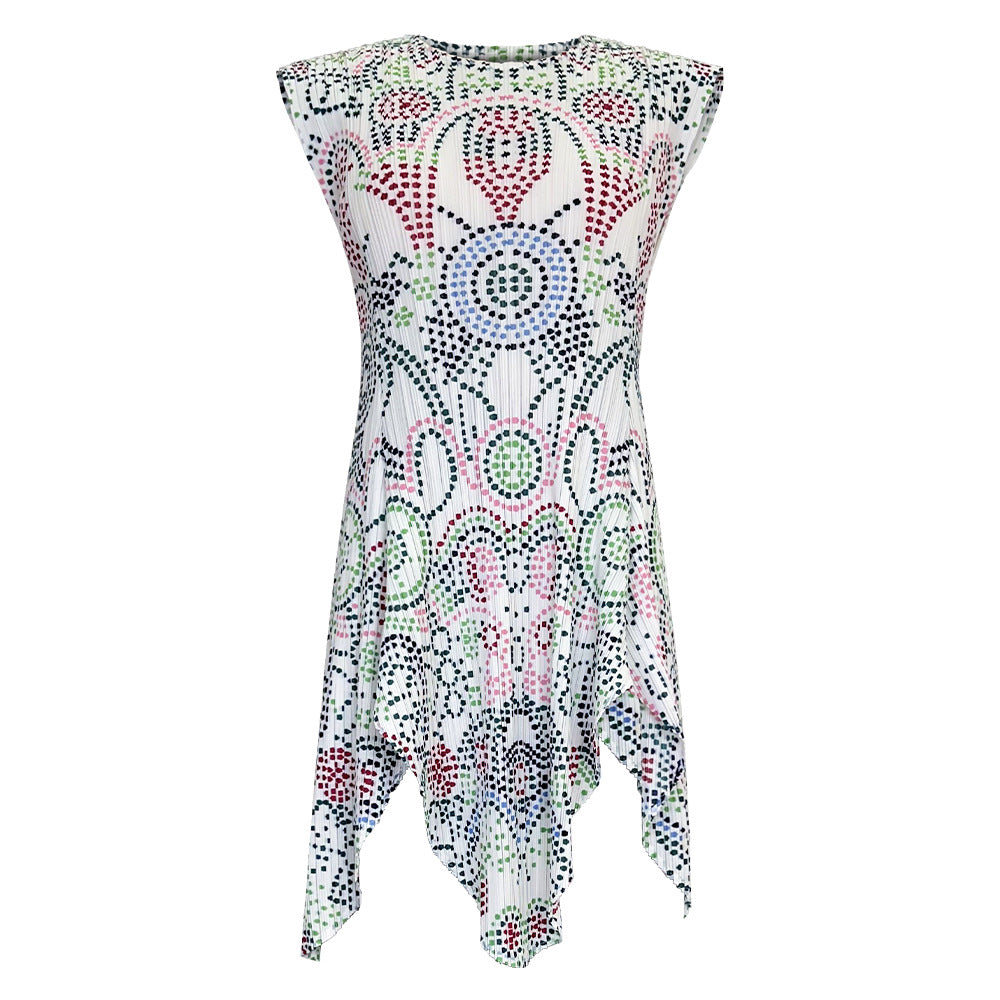 Boho Two-Piece Set – Dot Print Top and Pleated Wide-Leg Pants