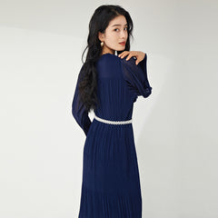 Pleats Please Lantern Sleeve Maxi Dress – Plus-Size Friendly Elegant Pleated Long Dress