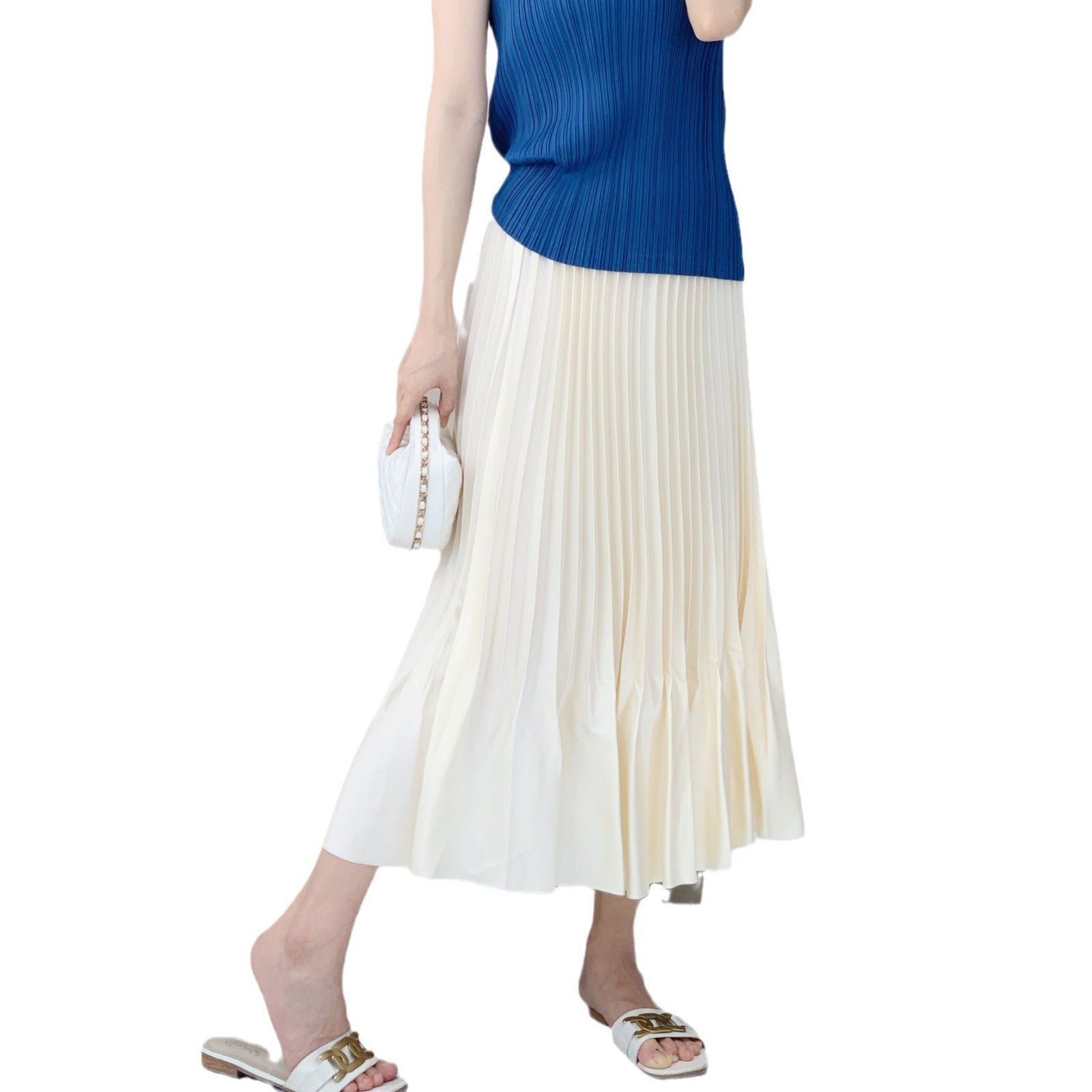 Issey Miyake Pleats Please Style 緞面荷葉邊百褶夏季半身裙