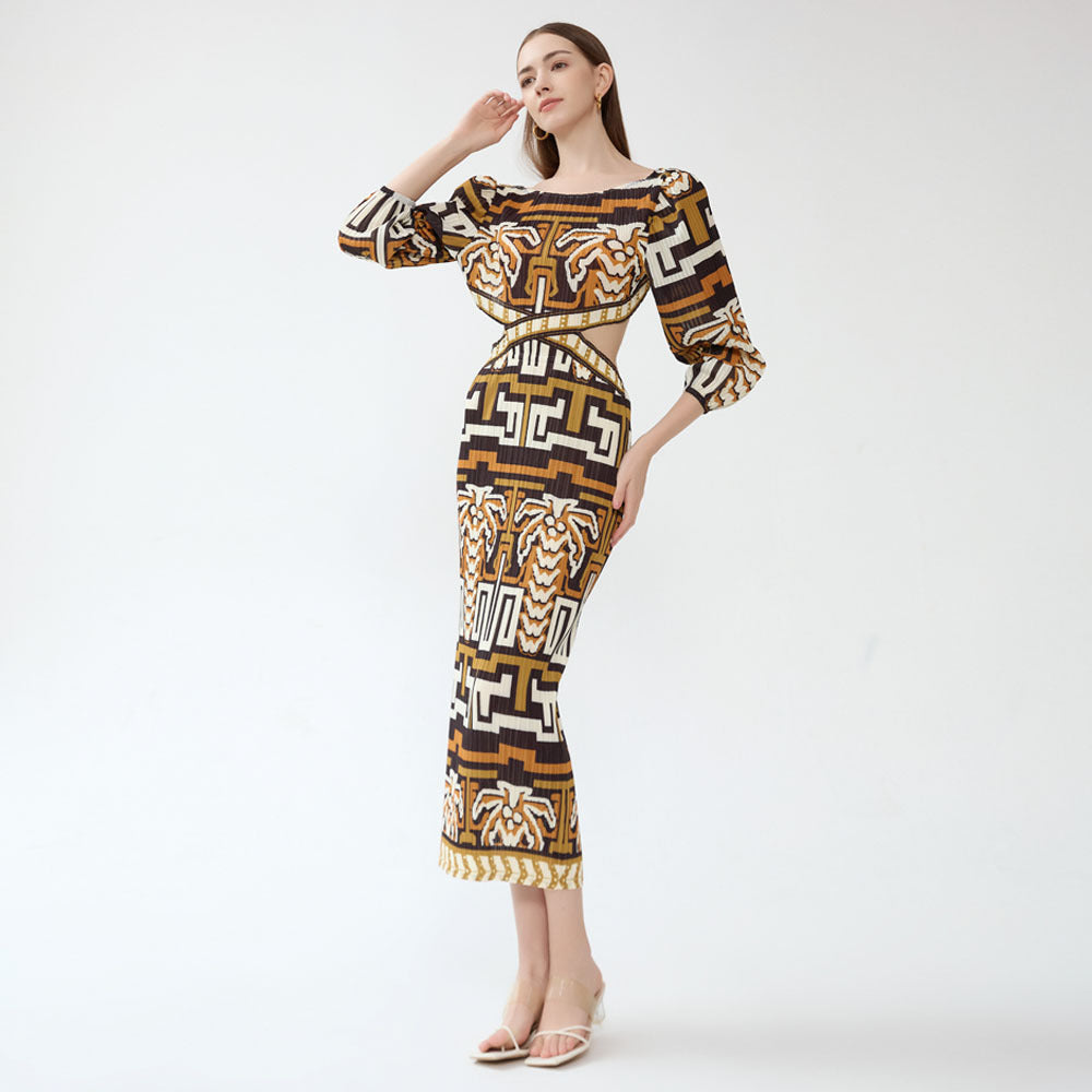 2025 New Spring Temperament Elegant Dress, Personality Design, Fashionable Slim Waist Cutout Pleated Dress