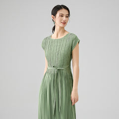 2025 Spring Summer Luxury Maxi Dress – Sleeveless Crew Neck, Lace-Up Waist, Elegant Loose Fit
