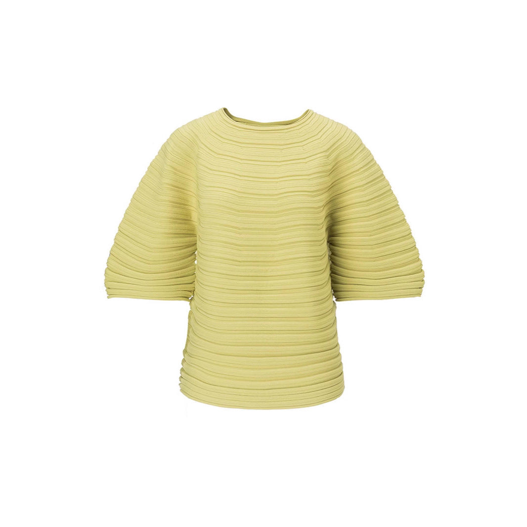 Nordic Style Pleated Knit T-Shirt – Fresh Crew Neck, Short Sleeve, Lightweight Summer Top for Women
