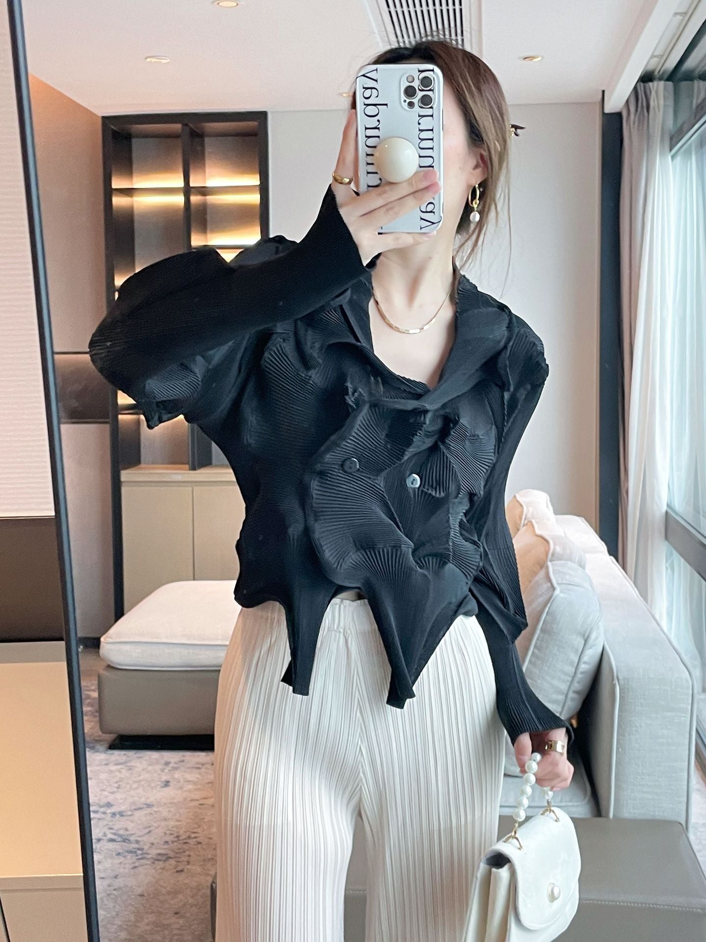 2025 Fall Winter Pleated Architectural Jacket – Limited Edition Irregular Bud Pleat Cardigan