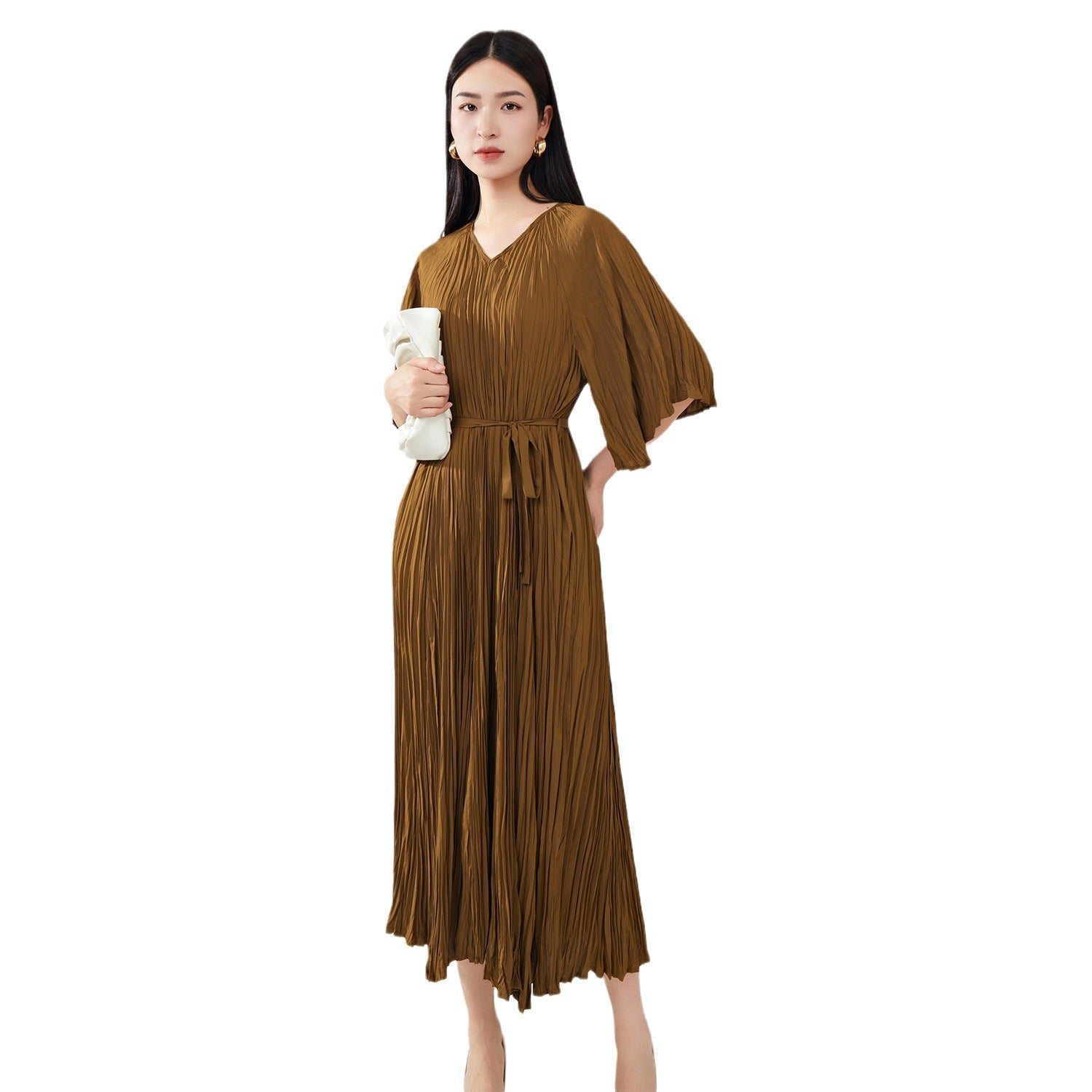 Pleats Please Plus-Size Summer Dress – Loose Fit Pleated Maxi, Casual Slimming Style