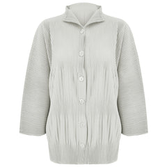 Pleated Solid Color Shirt – Loose Long Sleeve Casual Women’s Top