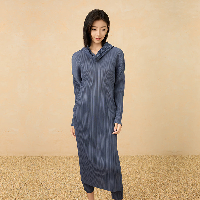 Fall 2025 new special-shaped collar design, long sleeves, loose dresses, side slits, simple and fashionable long skirts, women