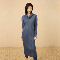 Fall 2025 new special-shaped collar design, long sleeves, loose dresses, side slits, simple and fashionable long skirts, women
