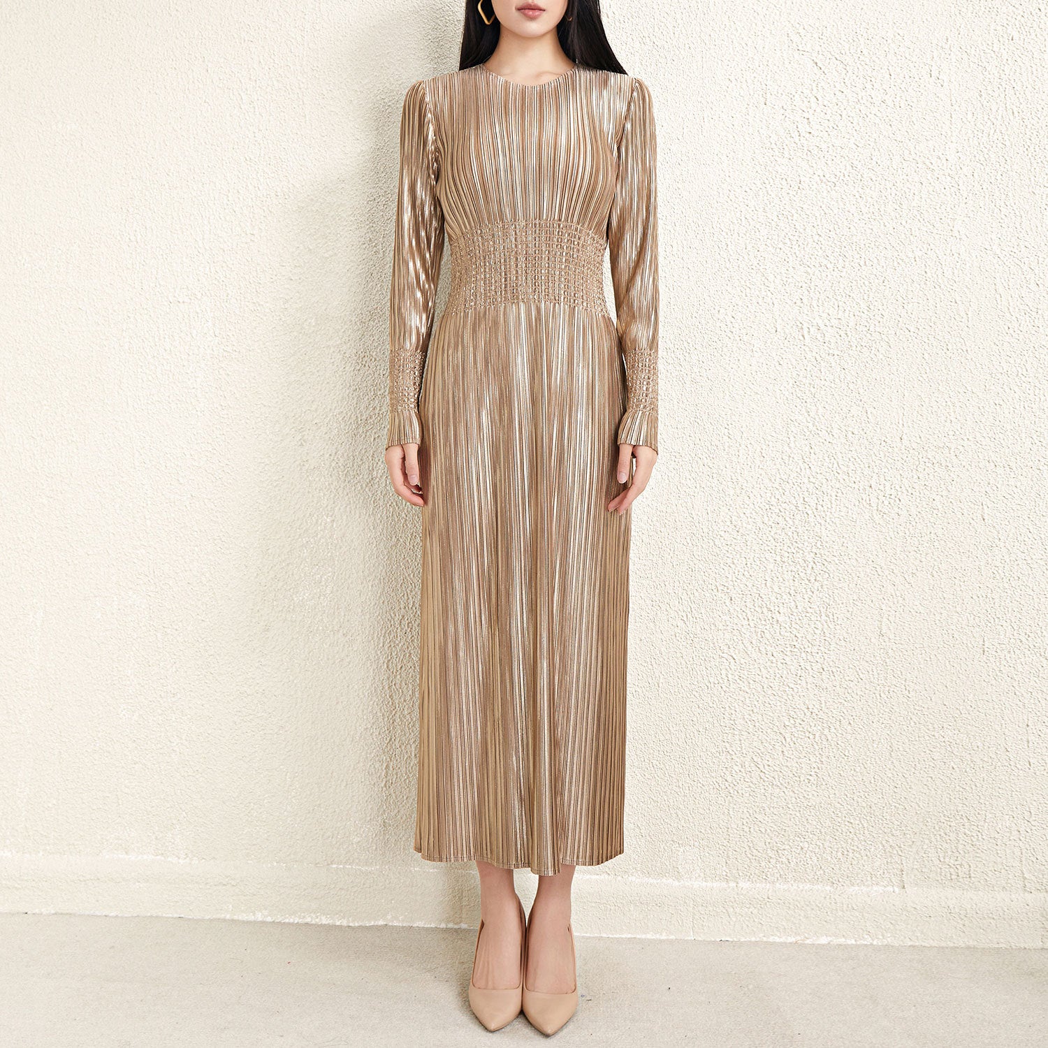 Pleats Please Waist-Pleated Dress – Elegant Long Pleated Skirt Style