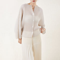 Pleats Please Pleated Cardigan – Short Bat Sleeve Jacket for Spring & Summer
